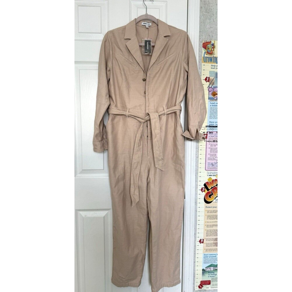 NWT Express And Karla Small Heavy Cotton Jumpsuit Belted Pockets Cuffs Lapel